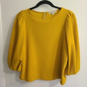 Women Casual, Work, Office, Fashion Blouse, Mustard 3/4 Puff Sleeves Top Size M